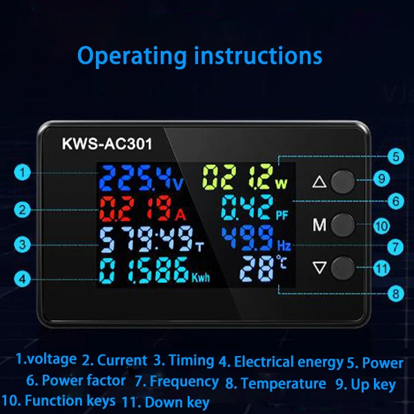 LED Wattmeter Voltímetro Analisadores de Potência AC 50-300V Tensão, 50-60HZ, Electricidade Medidor, 0-100A, Detector, Detecção De Temperatura