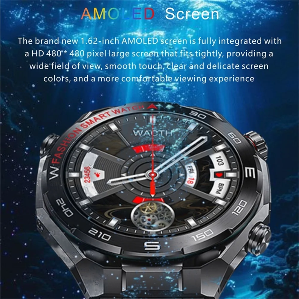 Outdoor Waterproof Smart Watch AMOLED Display LED Flashlight BT Calling Voice Assistant Sports & Health Tracking Wristwatch