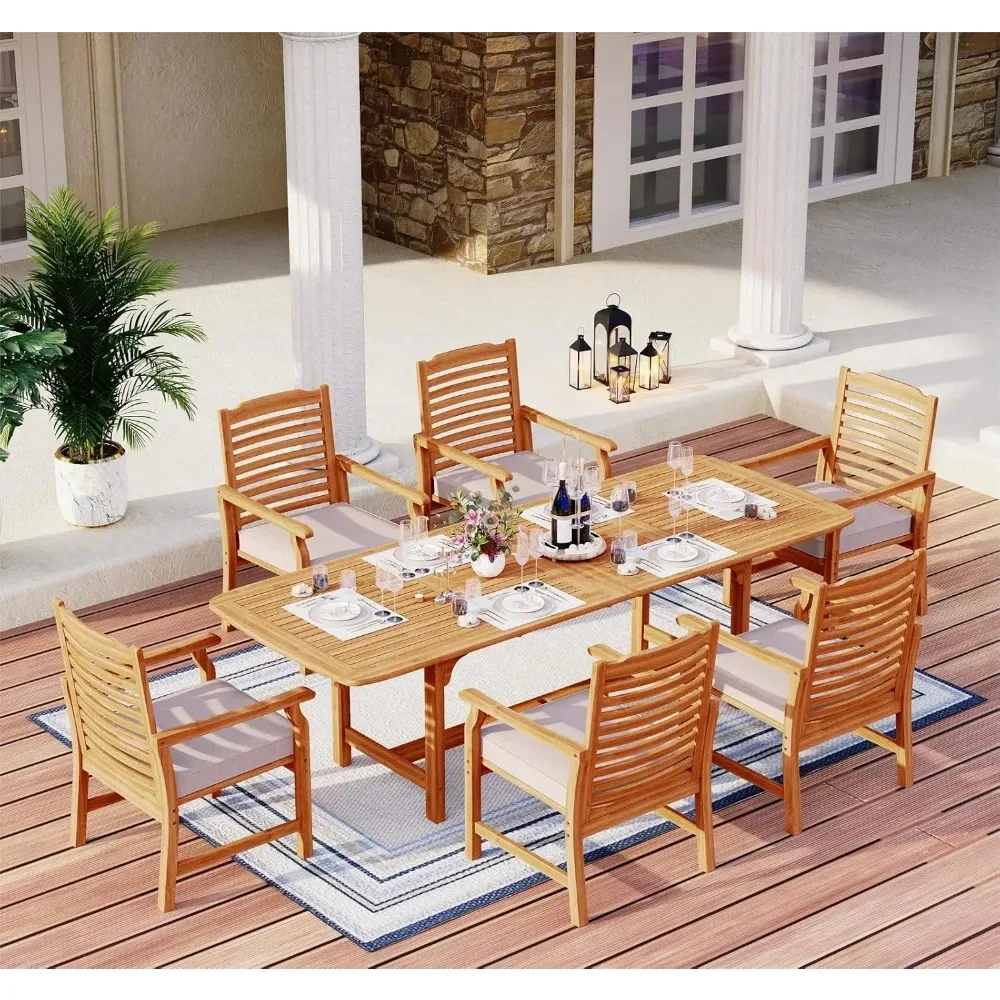 

7 Pieces Patio Dining Set, Outdoor Table Chairs Set for 6, 64"x38" Rectangle Wood Look Table with Umbrella Hole