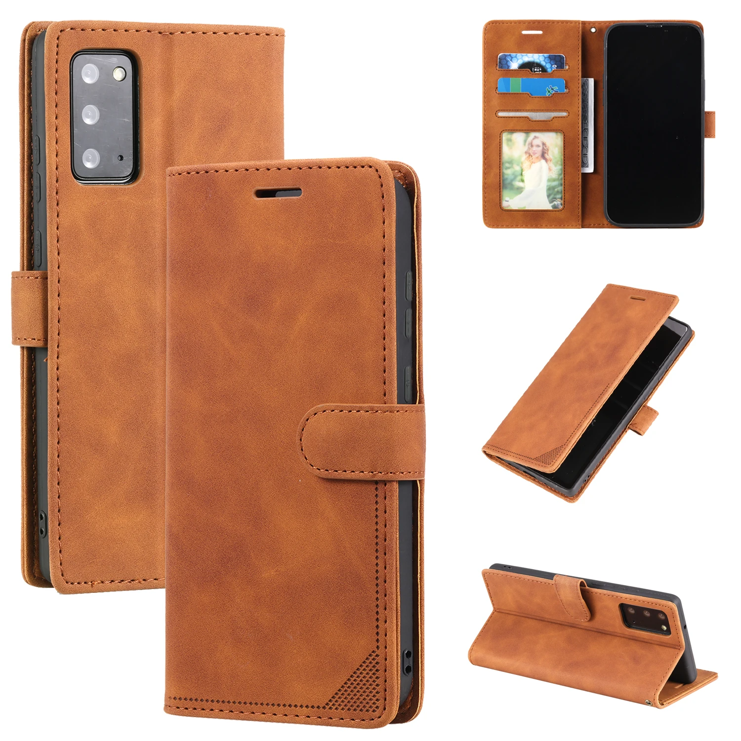 

For Samsung Galaxy Note 20 / Note 20 Ultra phone case retro business card flip cover protector leather case soft case