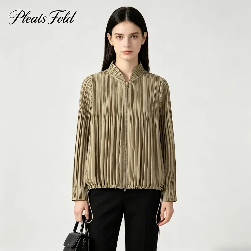 Miyake Pleated 2026 Autumn New French Fashion Short Trench Coat for Women Casual Pleated Elegant High-end Comfortable Top Pleat
