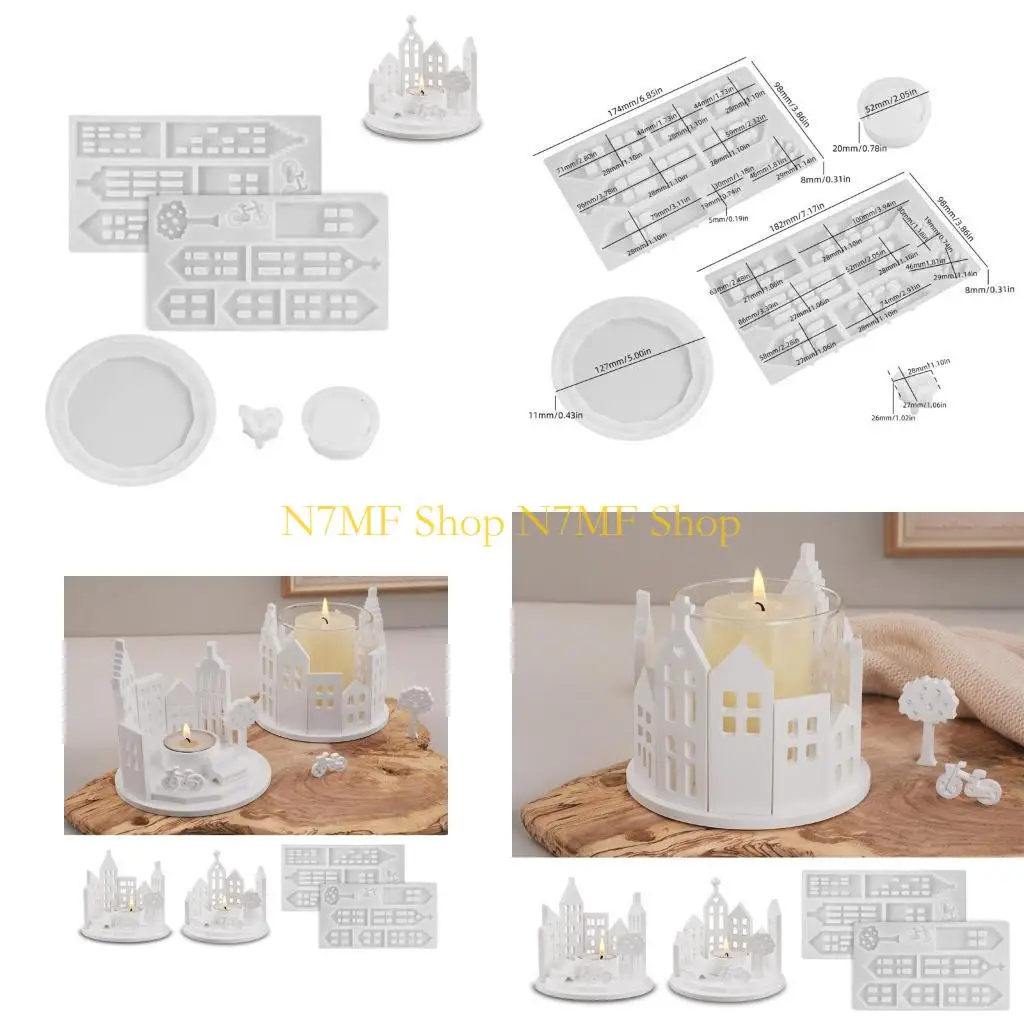 

N7MF Silicone Resin Houses Moulds Candlestick Moulds Home Ornament Moulds Silicone Texture for Art and Craft Enthusiasts