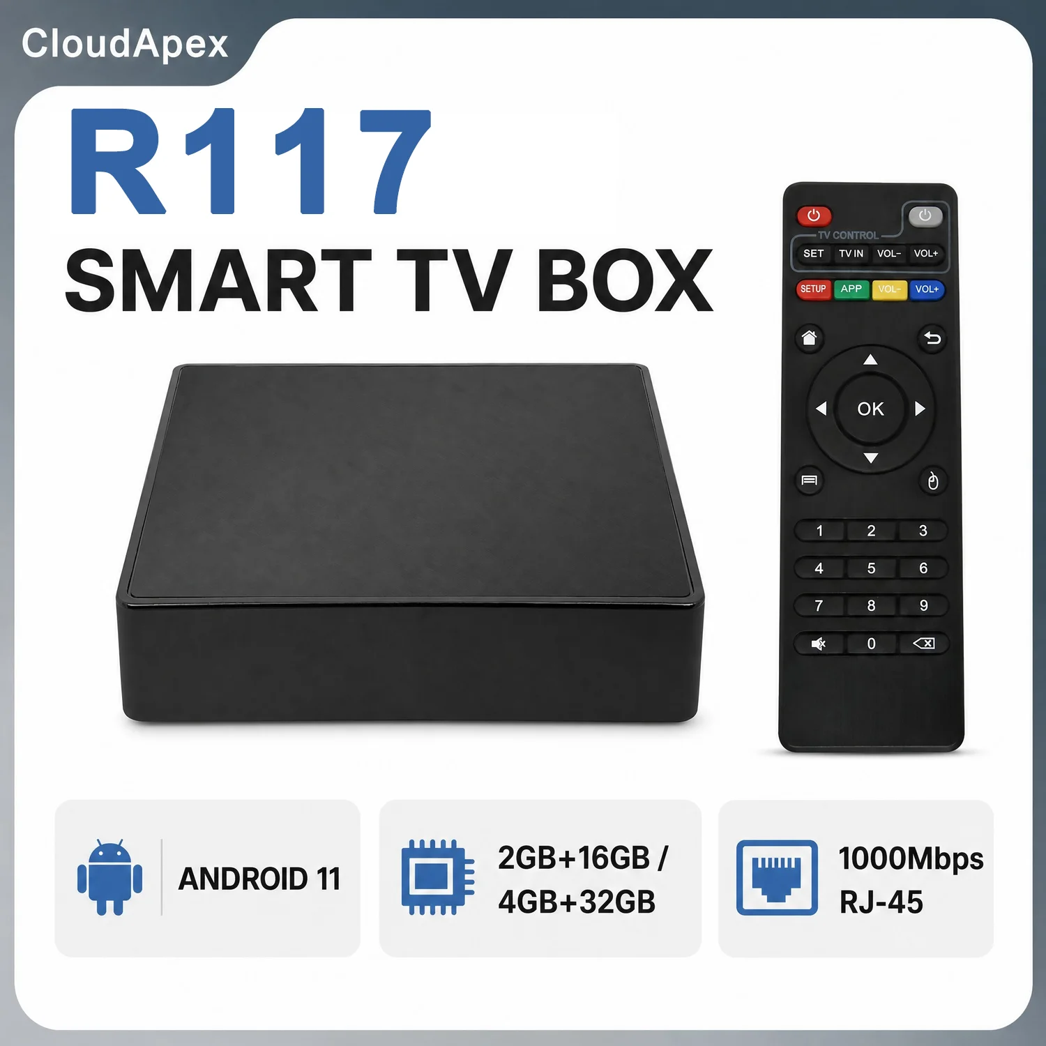 R117 Android 11 TV Box 4K, RK3566 2GB/32GB 4GB/32GB, 5G Wi-Fi 1000M LAN USB 3.0, Airplay Miracast DLNA, 4K HDR Video Decoder, Ne