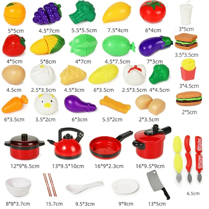 Juego de juguetes de cocina para niños, utensilios de cocina, juguetes de corte de frutas simuladas, accesorios de cocina para niños, regalo de