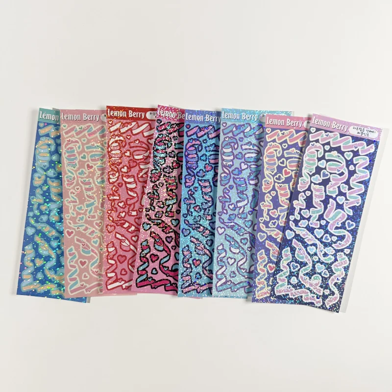 1/8pcs Korean Laser Glitter Love Ribbon Stickers Diary Notebook Handbook Cute Cartoon DIY Decorative Stickers