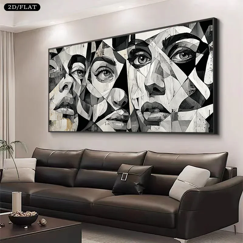 1pc frameless Canvas Painting 2D Flat 1pc Large Abstract Facial Canvas Wall Art - Unframed Modern Minimalist Canvas Painting for