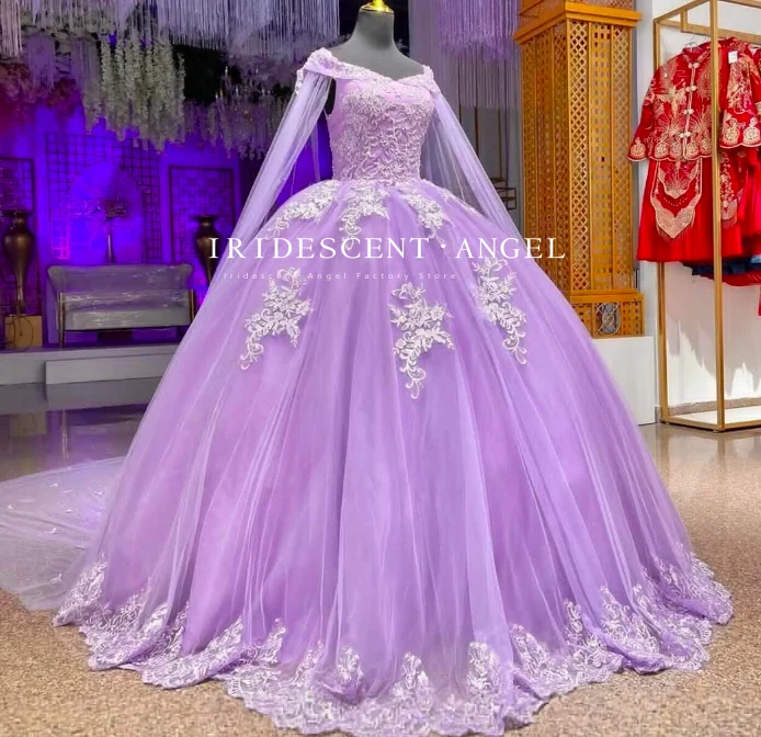 IRIDESCENT Lilac Ball Gown Princess Sweet 15 Years Girl Birthday Party Quinceanera Dress With Appliques Vestidos De Quinceañera