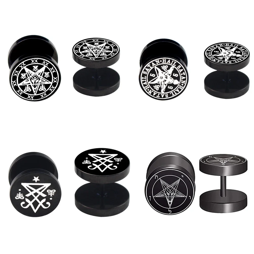 Gothic Jewelry Brincos Lucifer Satan Stud Earrings for Women Black Stainless Steel Unisex Jewelry for Man Woman Masculinos Gifts