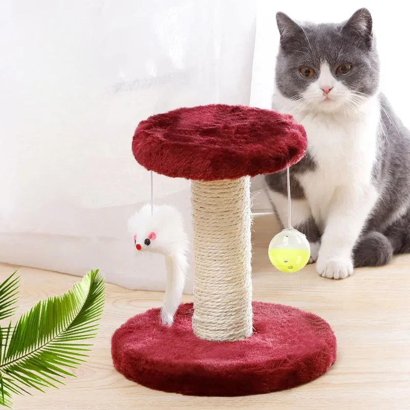 Sisal Cat Scratching Post with Mice Toys 2 Layer Cat Tree Durable Scratcher and Interactive Kitten ToyInteractive Cat