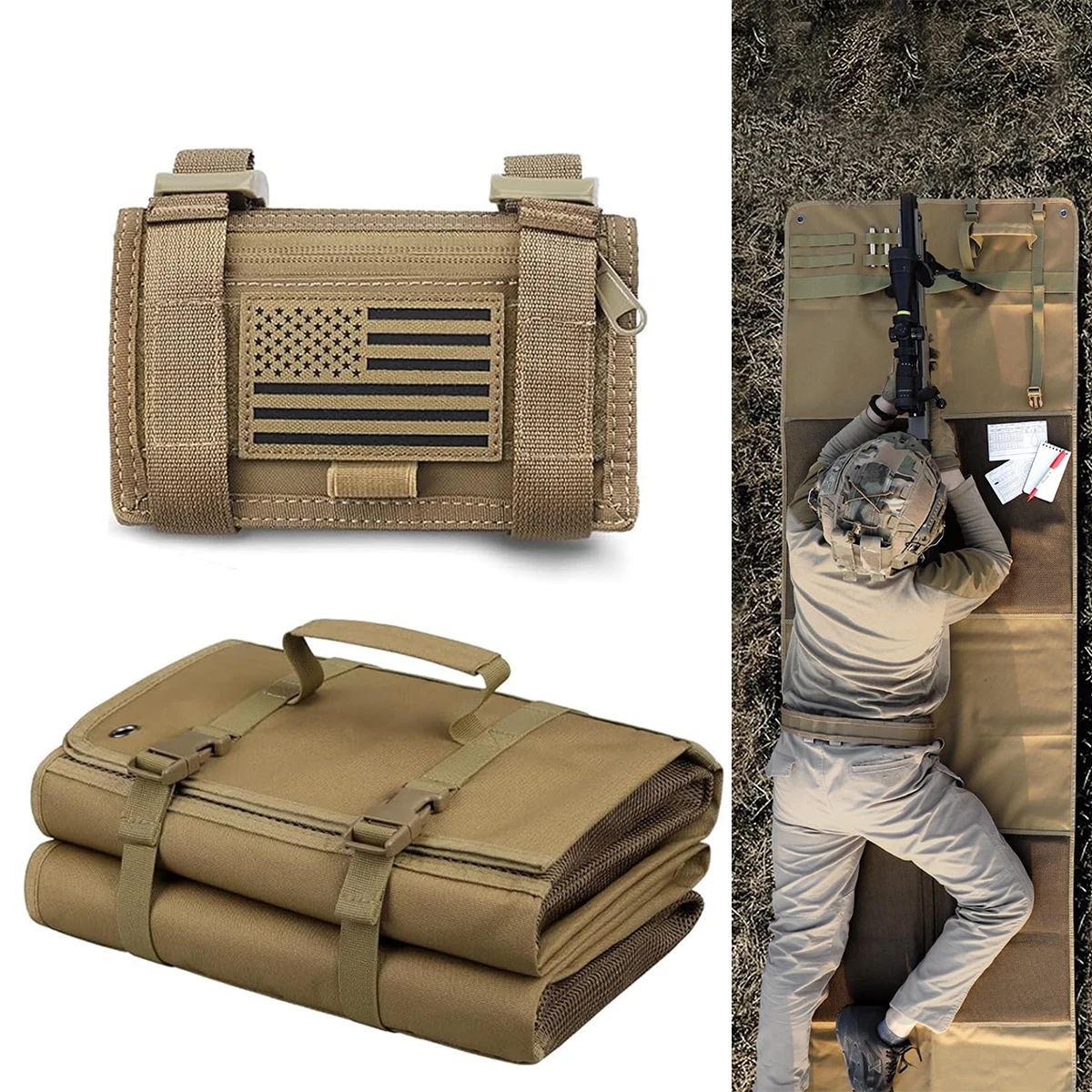 Tactical Shooting Pad with Arm Map Bag Portable Outdoor Camping Hunting Training Pad Multi-Function Map Pouch Card Storage Bag