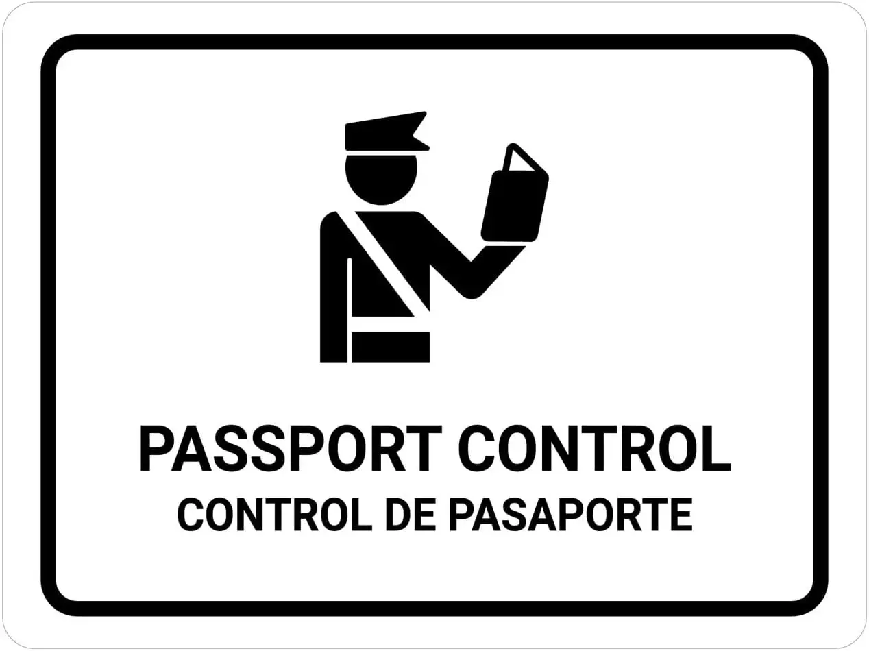 Passport Control White Bilingual Spanish Landscape - Wandschild mit Warnhinweis, Metall-Blechschild, in