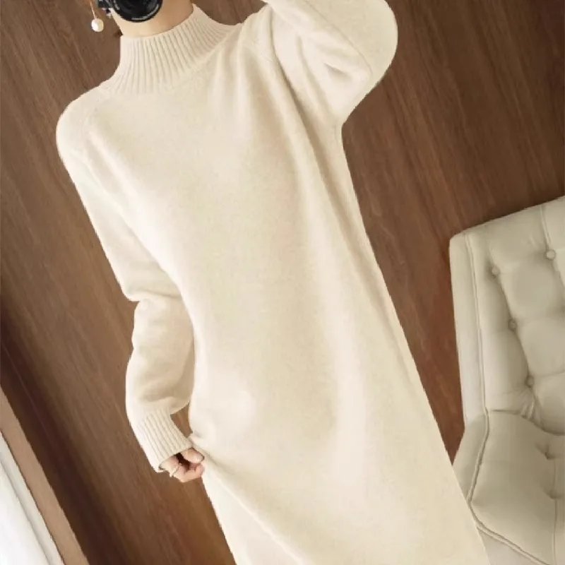 

2025Seelie Роскошное шерстяное длинное платье длиной до колена женское плотное осенне-зимнее свободное утягивающее базовое платье-свитер