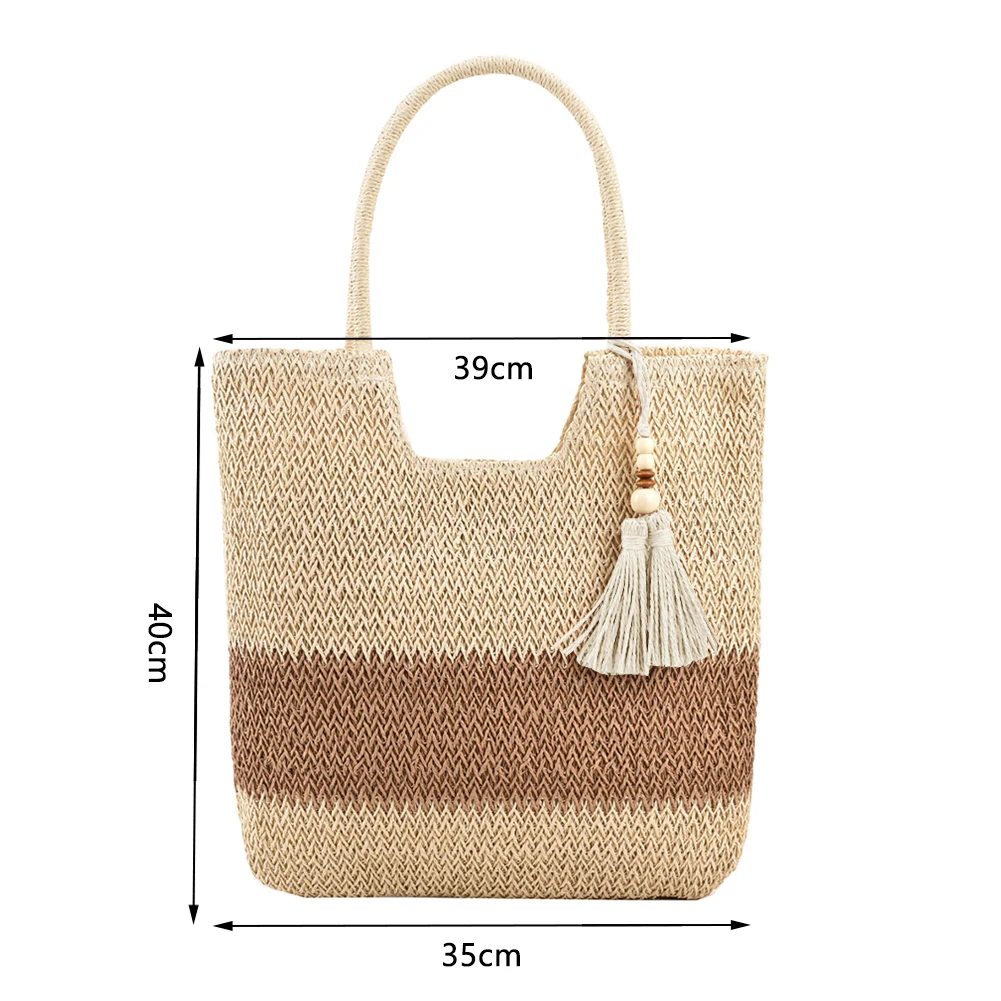 Straw Beach Bag Summer Woven Tote Bag with Tassels Large Shoulder Bag for Women Straw Purses and Handbags Rattan Boho Bag Raffia