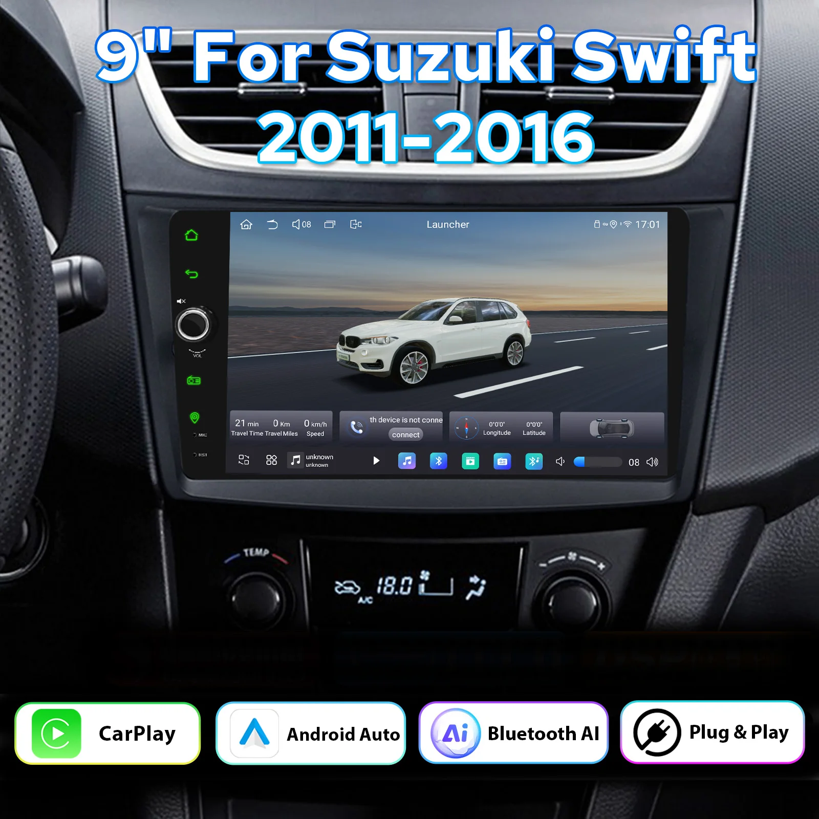 JOYING 9 Inch Android Head Unit for Suzuki Swift 2011-2016 Wireless CarPlay Android Auto GPS Navigation Plug & Play Car Stereo