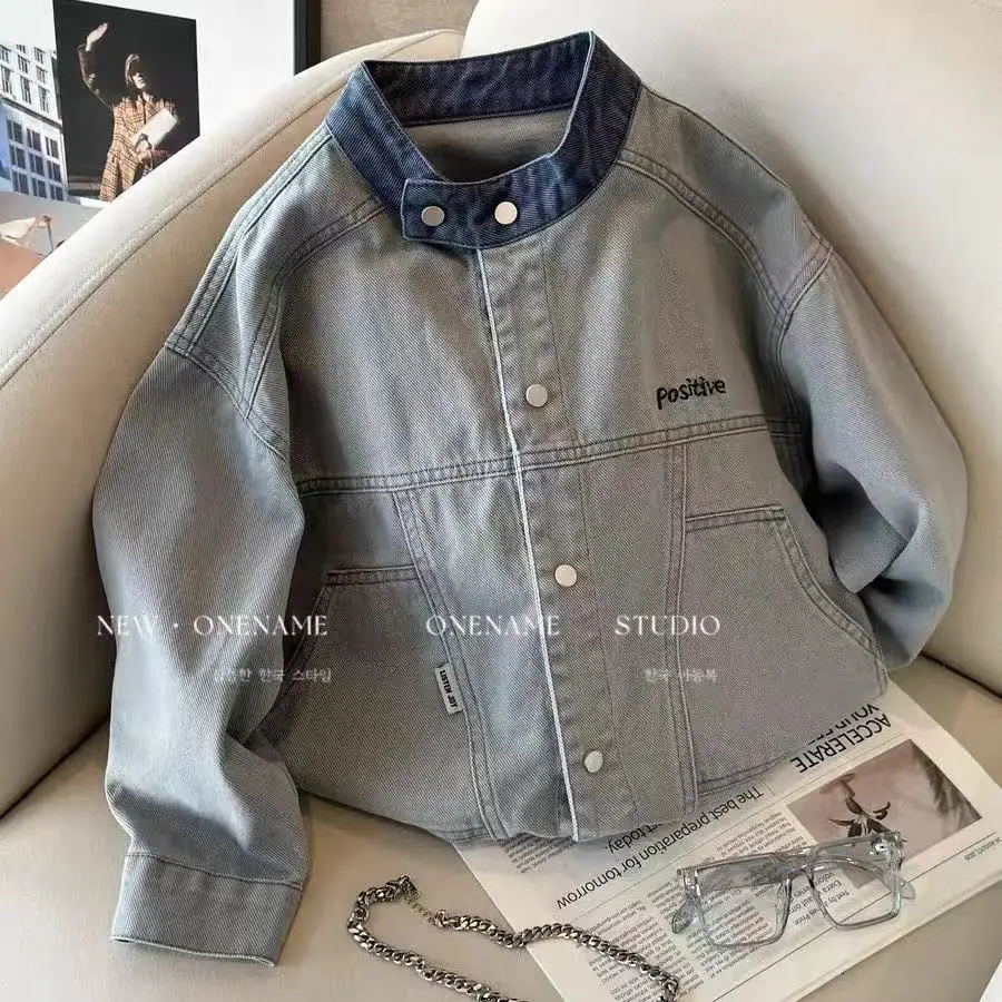 

Boys' Denim Jacket 2026 Spring and Autumn new Korean Version Children's Retro Standing Collar Casual Top