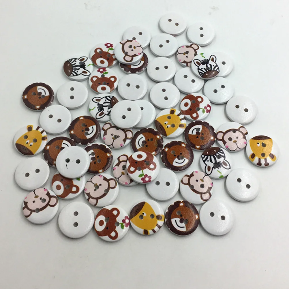 

50Pcs 20mm Round Wooden Buttons Animal Printed Mixed Color for Sewing Knitting Scrapbook Crafting Decorations Round Buttons