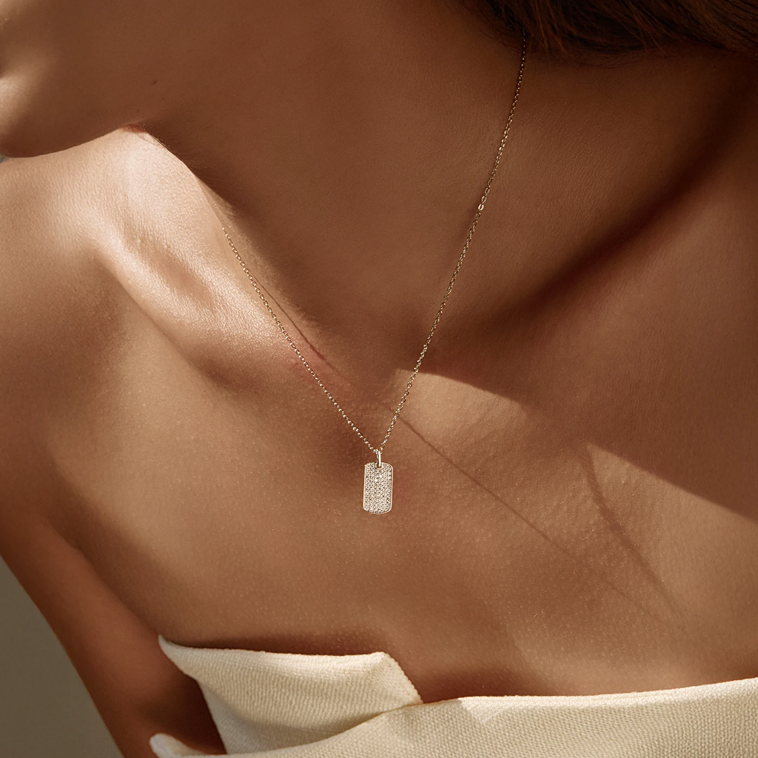 Women's D Color Moissanite Rectangle Pendant Necklace