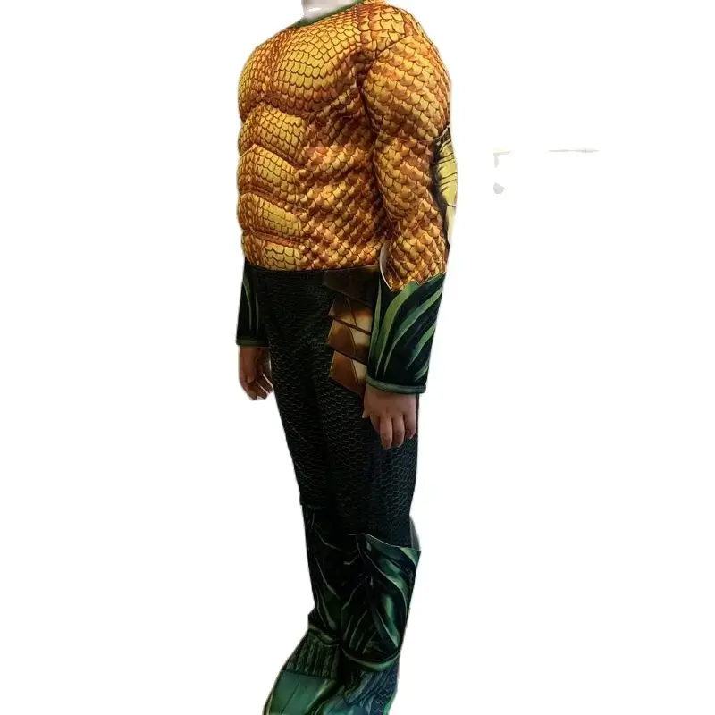 Kids Halloween Anime Costumes Boy Ocean Gold Aquaman Muscle Cosplay Costume Children Superhero Carnival Role play Suit Jumpsuits