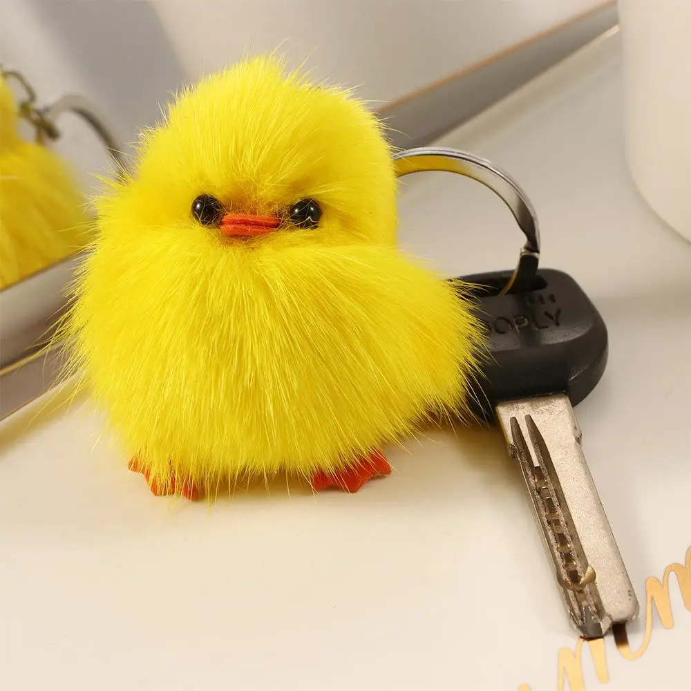 1pc Cute cartoon animal mink fur mini yellow duck plush doll mobile phone backpack pendant fur keychain craft toy children gift