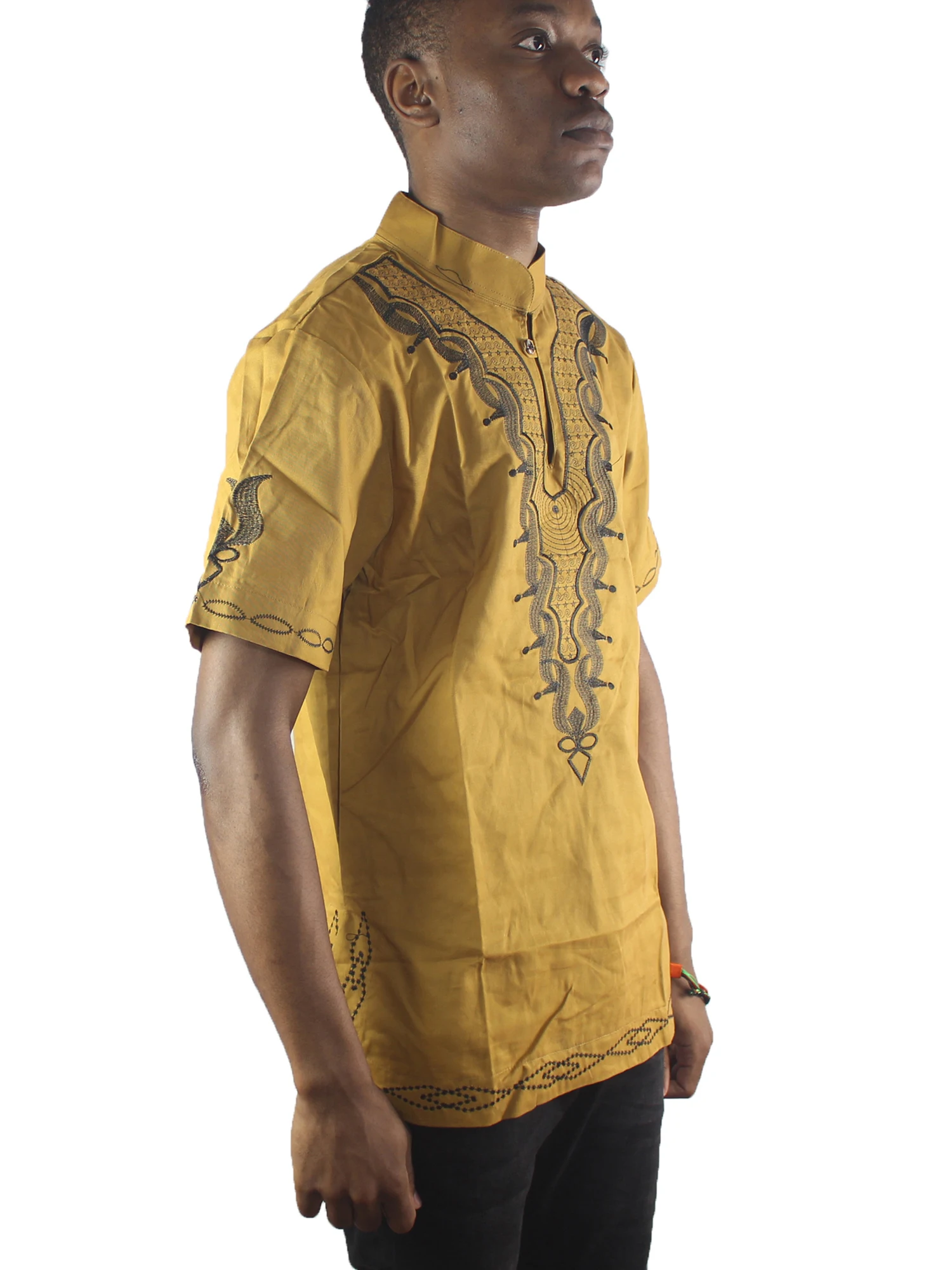 Bata Eyes Bordada Premium - Camisa Africana Manga Curta Dashikiage Embroidered Slim African Hippie Dashiki Ankara Top