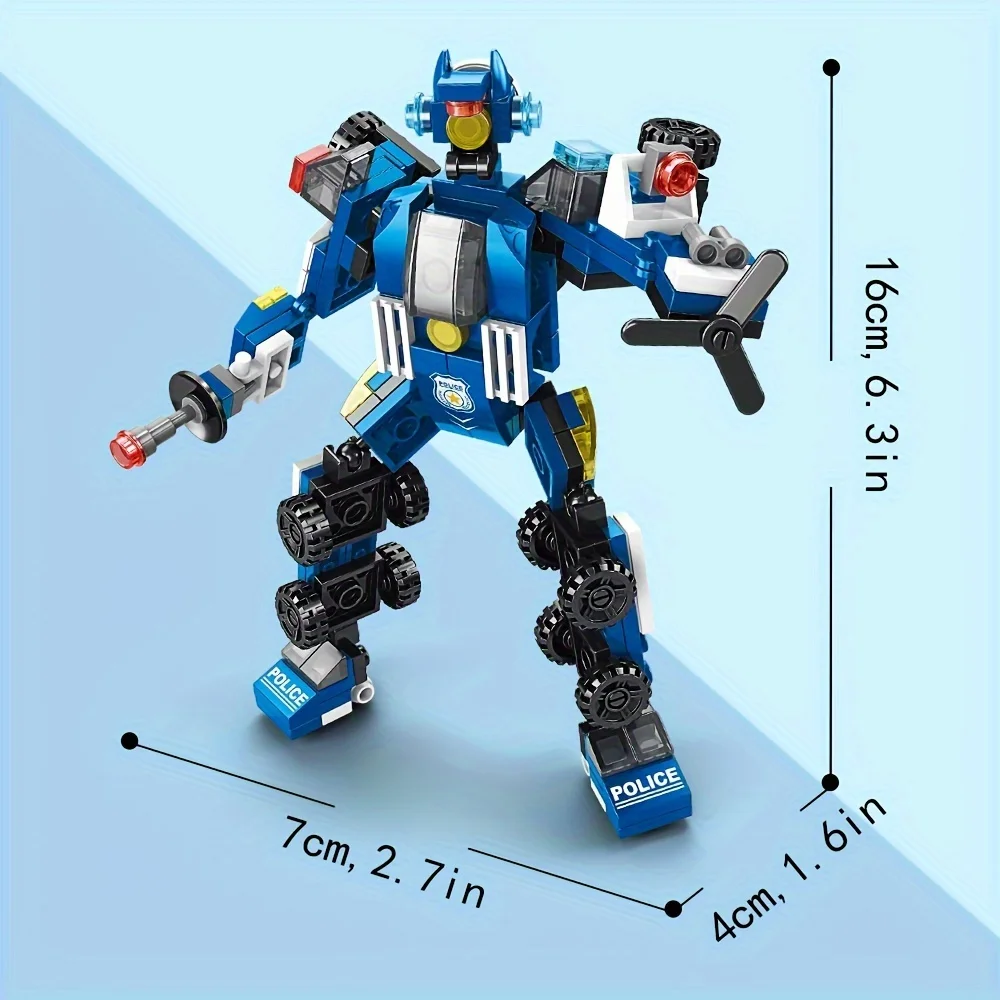 6 In 1 Police Robots Building Blocks Toy Police Cars Model Assembled Building Blocks Vehicle Toys Birthday Gifts Christmas Gifts