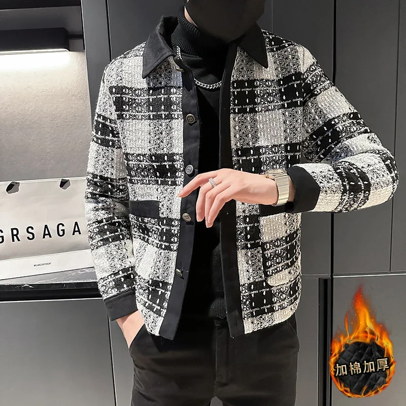 

2023 Winter Warm Jacket for Men Fashion Loose Woven Woolen Coat Lapel Casual Business Social Parkas Overcoat men clothing