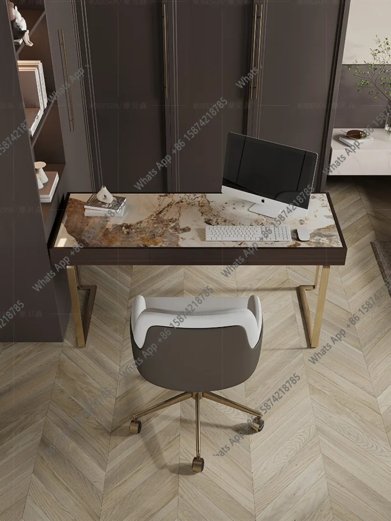 

Light luxury rock slab desk home study desk small apartment bedroom study writing computer desk