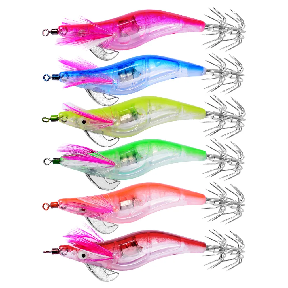 6Pcs/Set Electronic Flashing LED Fishing Lure in Water Tackle Tool Minnow Luminous Squid Jig Shrimp Bait Night Fishing Lure