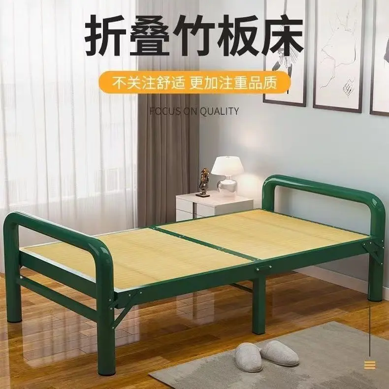 Bamboo bed folding bed office double rental room simple household siesta bed adult siesta hard board single cold