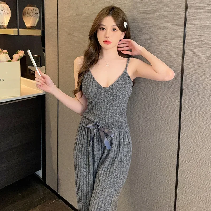 Camisole Long Sleeve Pants Floral Print Woman Satin Pajama Sets Ensembles 2 Piece Lady Outfit Lounge Women Pijama Sleepwear Pj