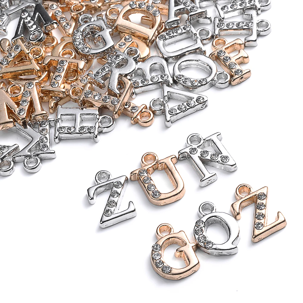 26pcs/set Alloy Letter Pendant Charms Tessellation Rhinestone 26 Alphabet Pendant For Jewelry Making DIY Bracelet Necklace