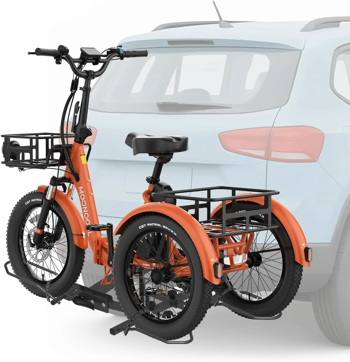 

Сверхмощный 5-дюймовый трехколесный багажник с толстыми шинами для сцепного устройства 2 дюйма, вместимость 170 фунтов, складной багажник для автомобилей, внедорожников, фургонов