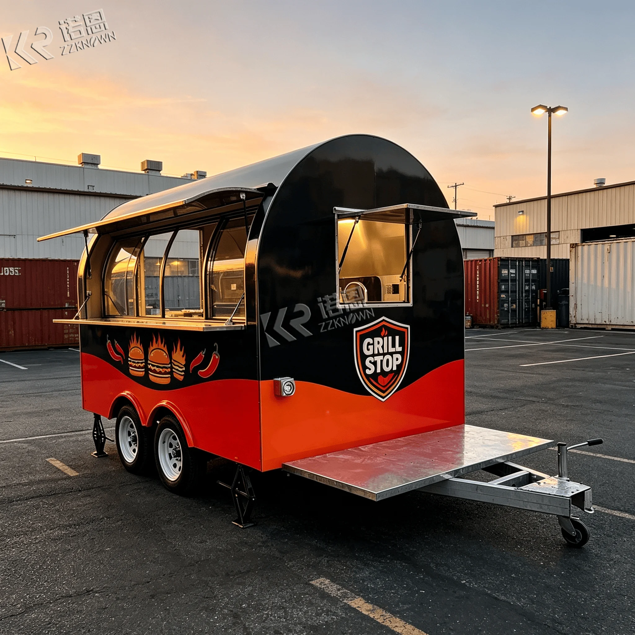 2.1m Compact Curved Mobile Food Trailer Support Logo Printing for Community Festival Food Stall