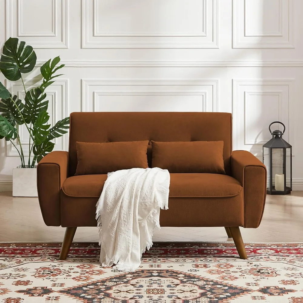 Sofá Loveseat moderno de 2 lugares de meados do século com encosto acolchoado e pernas de madeira para conforto da sala de estar