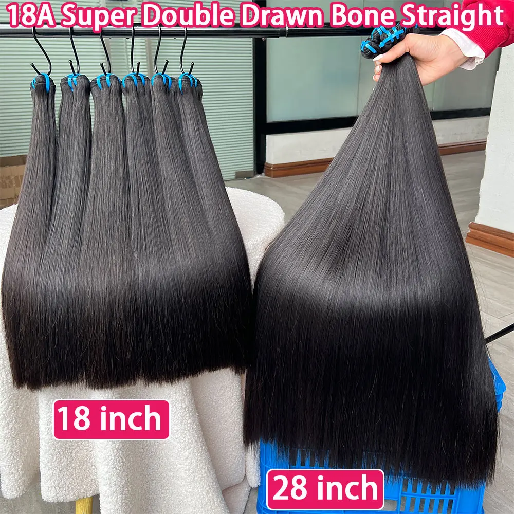 

Наборы натуральных вьетнамских волос 18A Double Drawn Bone Straight, прямые, необработанные, 10-30 дюймов # 1B Натуральный черный двойной плетеный шелк