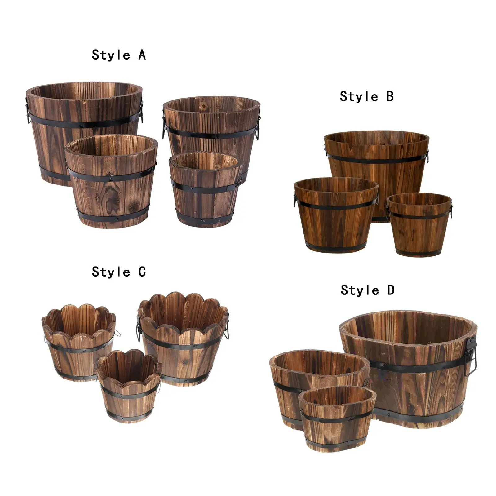 Flower Pot Farm Lawn Garden Rustic Home Decor Wooden Bucket Barrel Planters