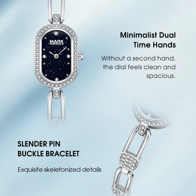 MARK FAIRWHALE FW-3007 Fashion Oval Ladies Quartz Watch Zircon Inlaid Metal Bracelet Coated Crystal Female Wristwatch