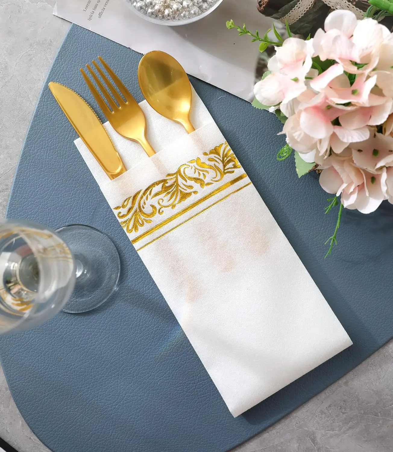 50/100/200PCS Disposable Napkins Table Paper Elegant Tissue Vintage Towel White Foil Gold Dish Bowl Birthday Wedding Party Decor