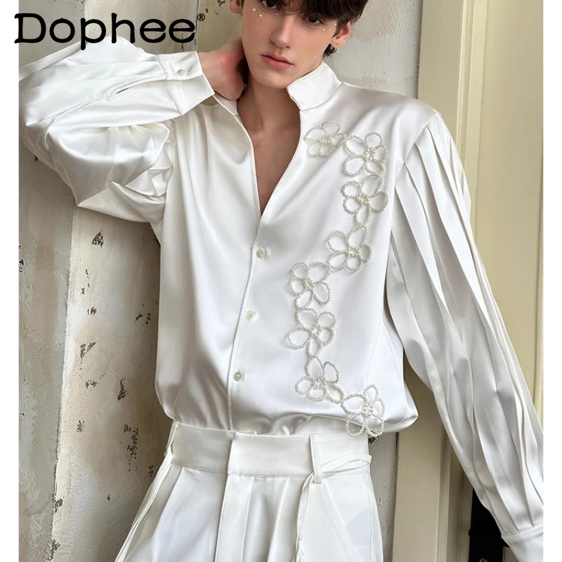 

2025 Men's Autumn New High-End Fashion Shirts Stylish Loose Comfort Trendy Shirts Gentleman Handsome Elegant Flower Beaded Tops