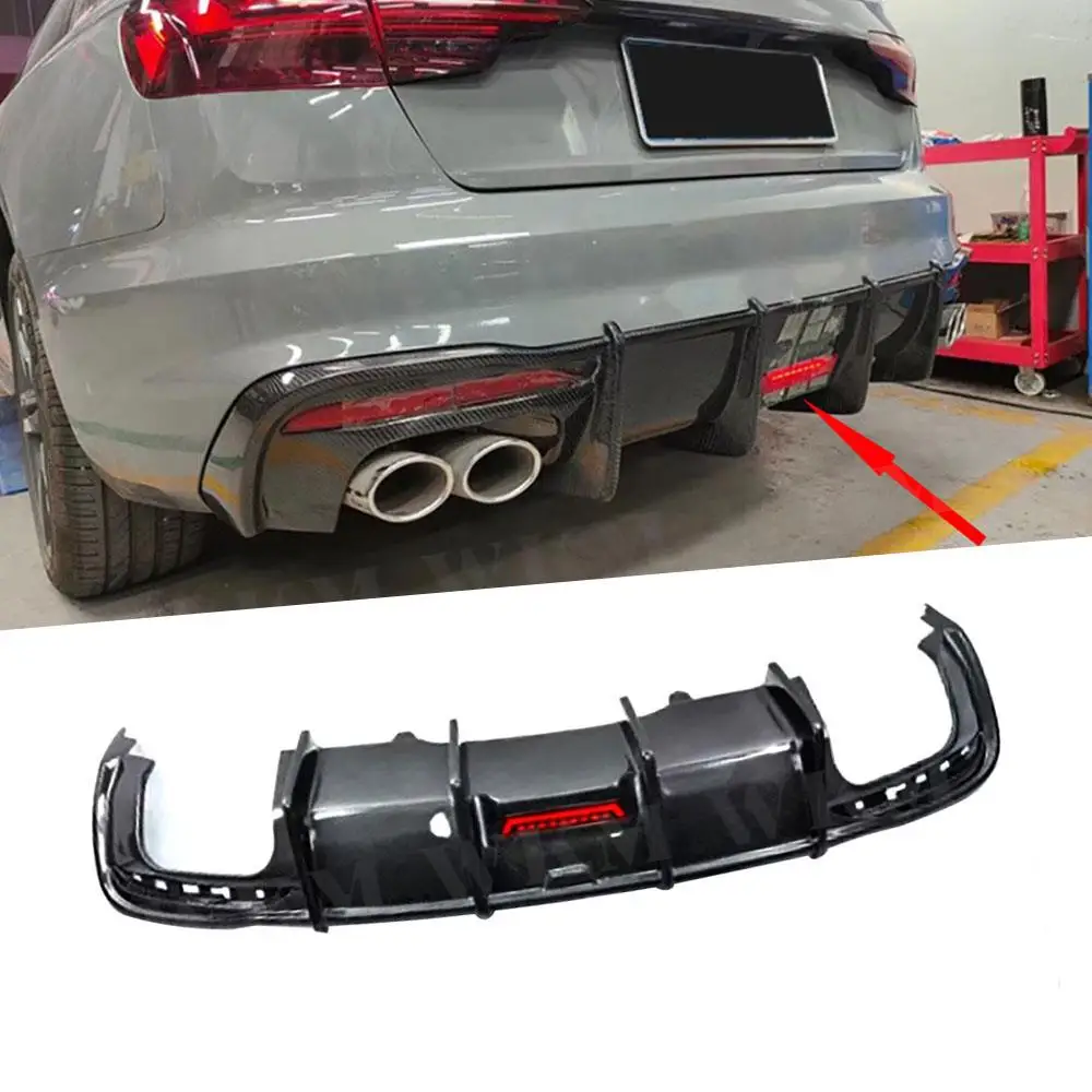 Carbon Fiber Rear Bumper Lip Diffuser with LED Light for Audi A4 S4 Sline B10 Sedan 2020-2022 Bumper Extension Car Styling