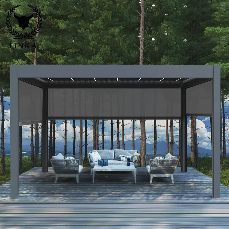 Motorised Outdoor Gazebo Modern Aluminium Louvre Roof Bioclimatic Pergola for Sunshade