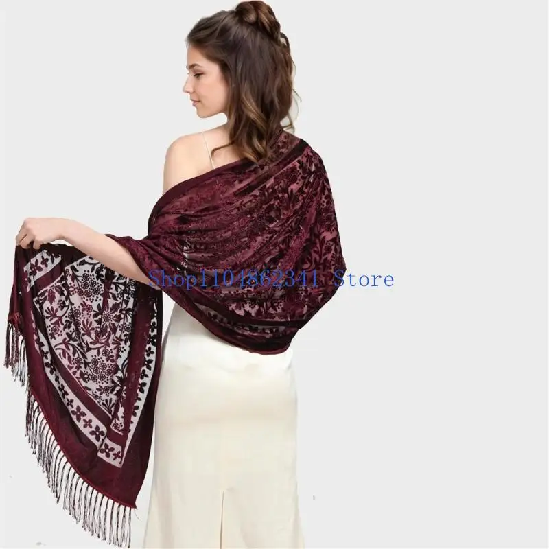 5ASD Long Long Tassels Women's Shawr Neck Wrap Wrap Engant Teric Chinese Dress Shawl وشاح لشال لمناسبة خاصة