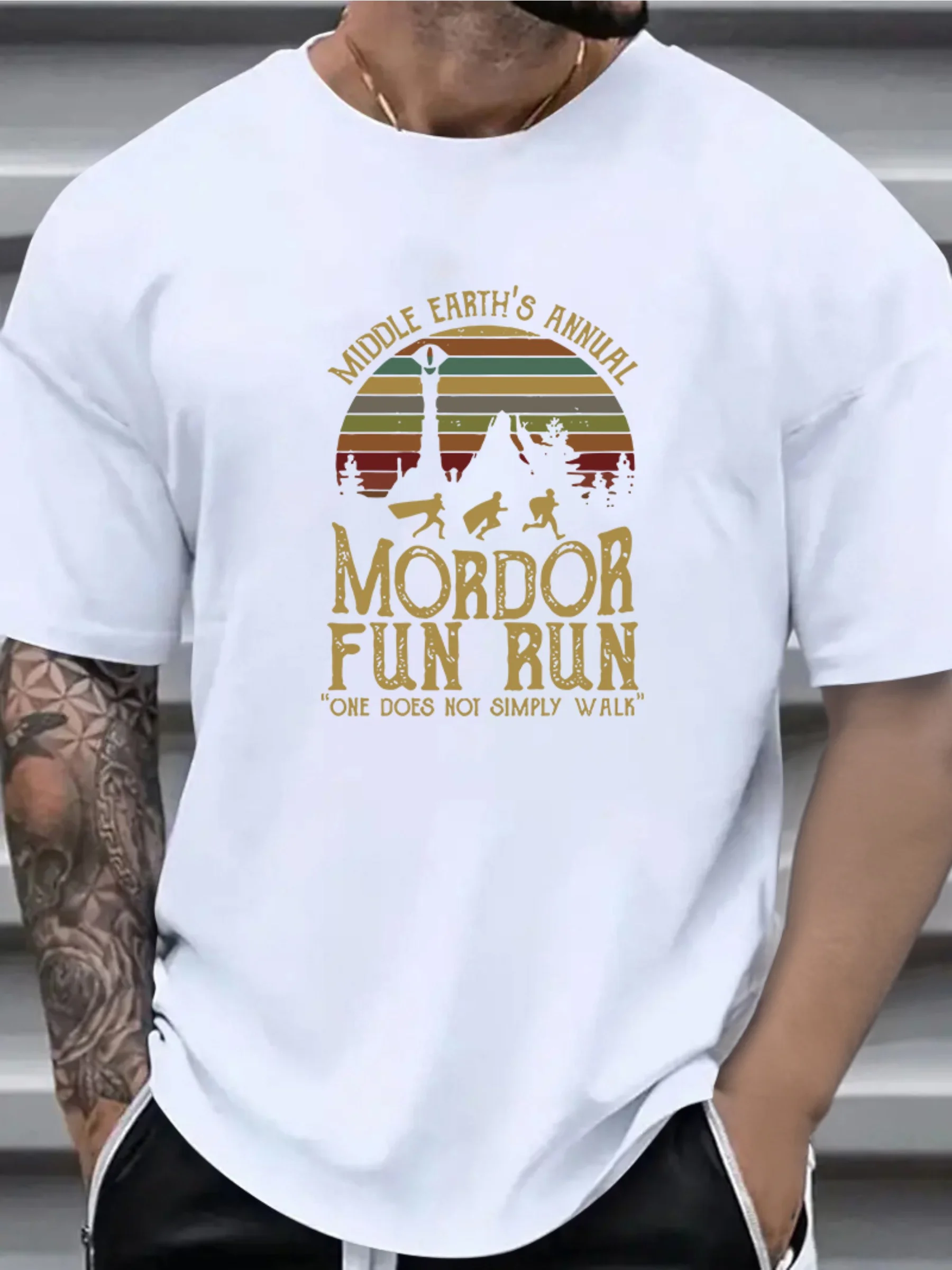 

Мужская повседневная футболка с круглым вырезом и коротким рукавом с принтом Mordor Fun Run, всесезонная футболка из трикотажной ткани