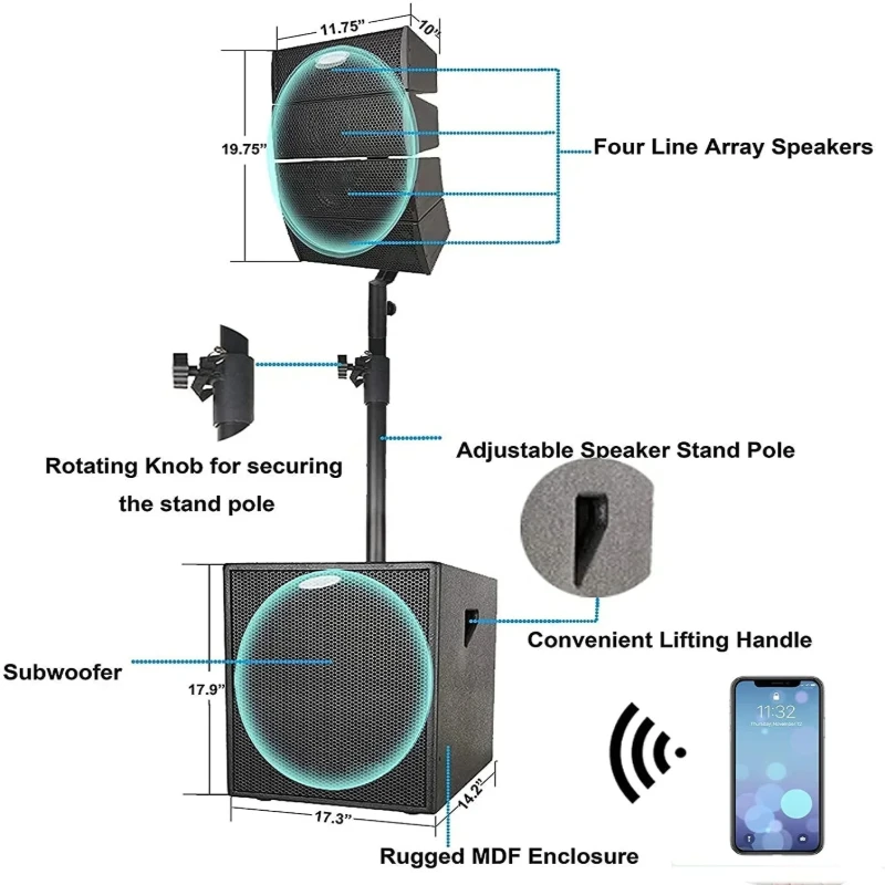 4000W 2*15Subwoofer Professional Audio Karaoke Sets BT Sound Box PA Speaker System Active Subwoofer Line Bocina Parlant