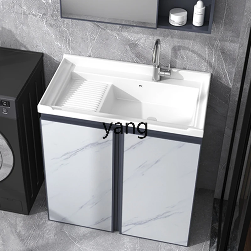 

LMM Floor Cabinet Hand Washing Integrated Inter-Platform Basin Alumimum Wash Wardrobe with Washboard Ceramic Laundry Basin