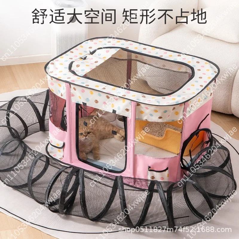 Closed Cat Maternity Cage Delivery Room with Tunnel, Breeding Box and Pet Tent for Pregnant Cats