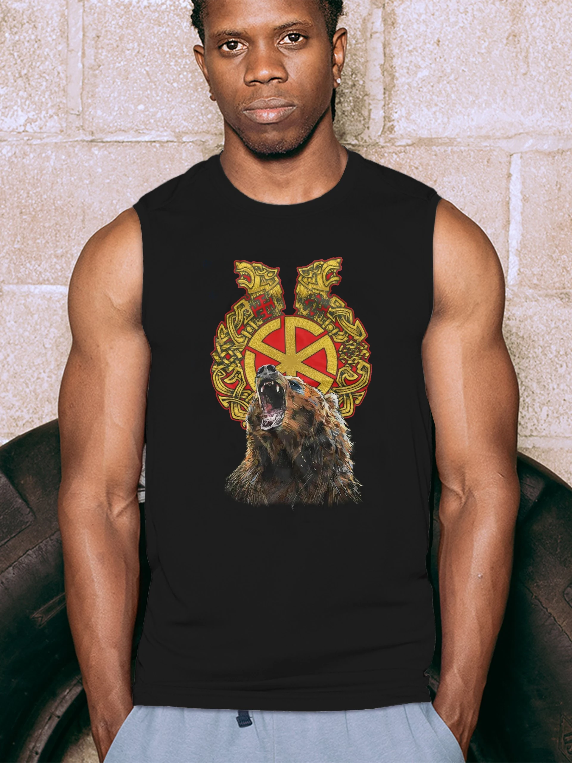 Russian Orthodox Bear Slavic Kolovrat Rune Amulets Tank Top New 100% Cotton O-Neck Summer Casual Mens Vest Sleeveless T-shirt