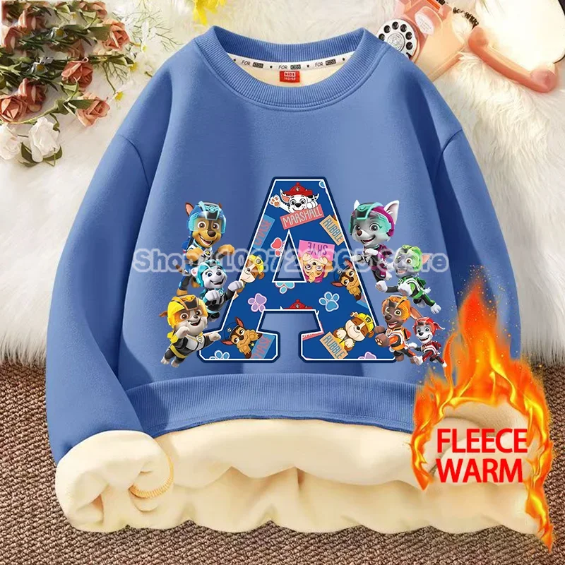 

Paw Patrols Sweatshirt Boys Fleece Crew Neck Fall Winter Lamb Wool Clothes Casual Loose Fashion Chase Skye A-Z Letters Top Gift