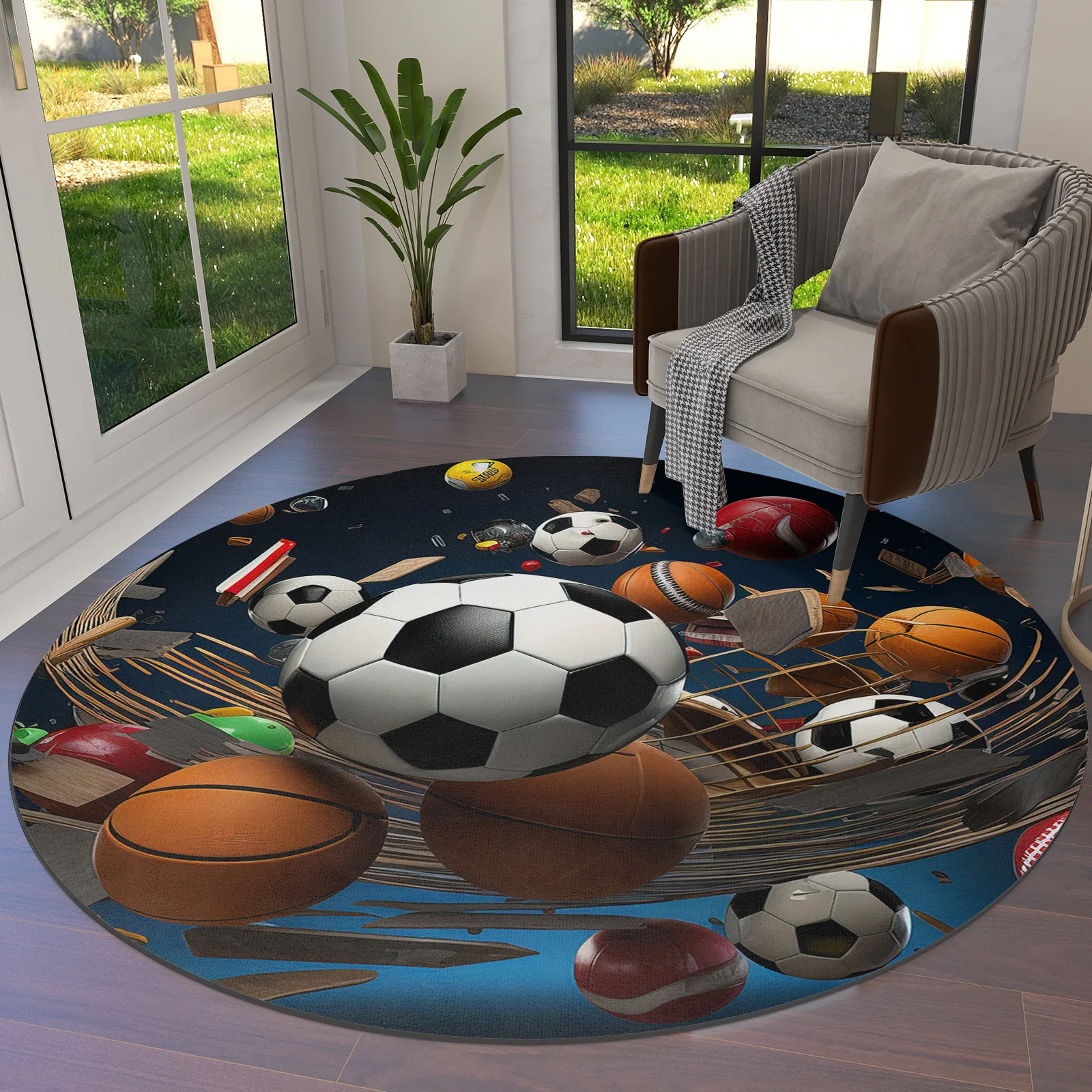 Sports Football Basketball Baseball Rugby Round Area Rug Carpets For Living Room Large Mat Home Bedroom Kid Room Decoration