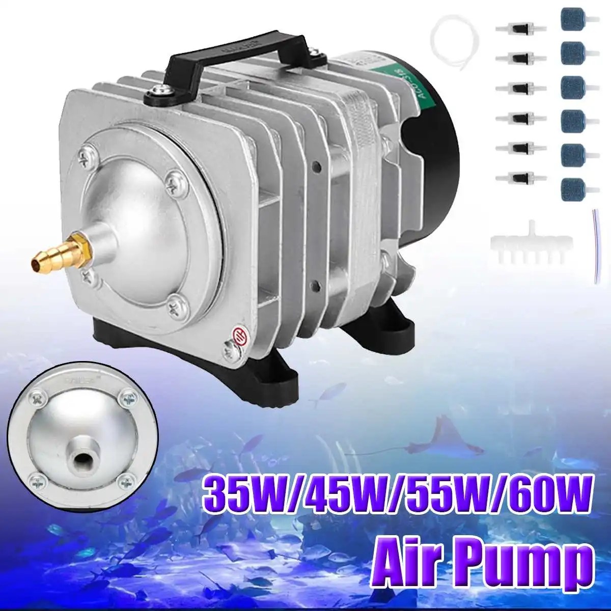 60W/55W/45W/35W 82L/min HAILEA Electromagnetic Air Compressor Fish Tank Oxygen Air Pump Hydroponics 6 Way Air Aerator Pump